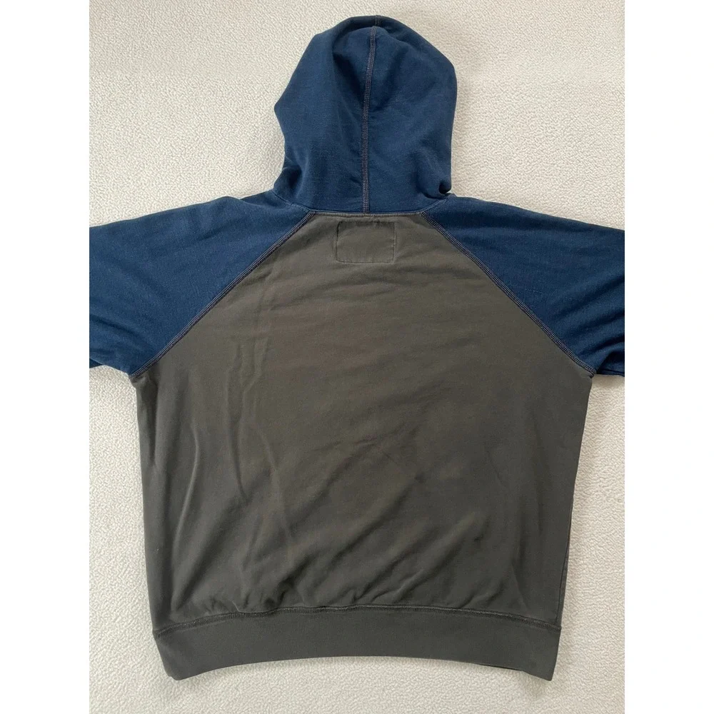 American Eagle Mens XL Hoodie Gray Blue Distressed Eagle Graphic Raglan Pullover